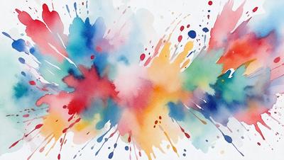 The primary subject of the image is a colorful, abstract painting featuring a mix of red, blue, green, and yellow colors. The painting is displayed on a white background, which contrasts with the vibrant colors of the artwork. The visual style of the painting is a combination of digital art and illustration, creating a unique and eye-catching piece of art. The dominant colors and overall atmosphere of the painting are energetic, lively, and full of creativity.