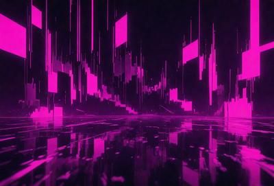 The primary subject of the image is a futuristic cityscape, featuring a pink and purple color scheme. The setting is a dark, futuristic environment with a purple background. The visual style is a combination of digital art and illustration, creating a unique and captivating scene. The colors and mood of the image are vibrant and energetic, evoking a sense of excitement and wonder.