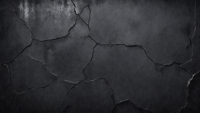 The primary subject of the image is a black and white photo of a cracked, broken, and chipped concrete surface. The setting is an outdoor environment, with the concrete surface being the main focus of the image. The visual style is a black and white photo, which adds a sense of age and history to the scene. The colors and mood of the image are predominantly dark and moody, with the concrete surface appearing to be in a state of disrepair.