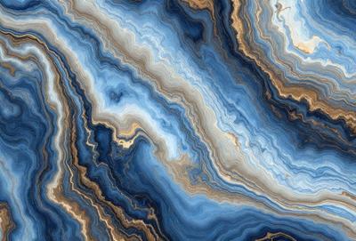 The primary subject of the image is a close-up of a blue and brown marbled stone. The setting is a natural environment, with the stone being the main object of focus. The visual style is a close-up of the stone, showcasing its unique pattern and texture. The colors and mood of the image are predominantly blue and brown, giving it a natural and earthy feel.