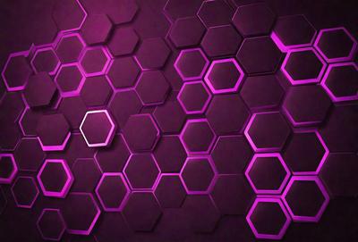 The primary subject of the image is a purple hexagonal pattern. The setting is a purple wall with hexagonal shapes, creating a visually striking and unique design. The visual style is a combination of digital art and illustration, as the hexagons are created using a digital medium. The dominant colors in the image are purple and pink, giving the scene a vibrant and lively atmosphere.