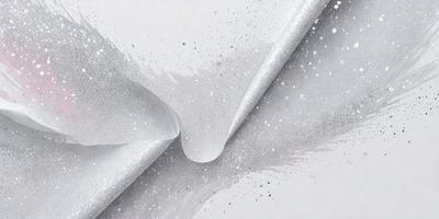 The primary subject of the image is a white sheet of paper with a pattern of silver glitter. The setting is a white background, and the visual style is a digital art or illustration. The colors and mood of the image are predominantly white and silver, giving it a clean and elegant appearance.
