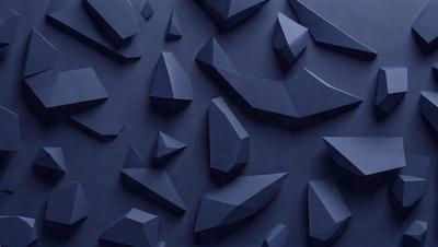 The primary subject of the image is a blue wall with a pattern of triangles. The setting is a room with a blue background, and the visual style is a digital art or illustration. The dominant colors are blue and black, creating a calm and soothing atmosphere.