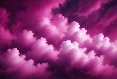 The primary subject of the image is a cloudy sky with pink clouds. The setting is a dark, cloudy sky, and the visual style is a photo. The dominant colors are pink and purple, creating a moody and dramatic atmosphere.