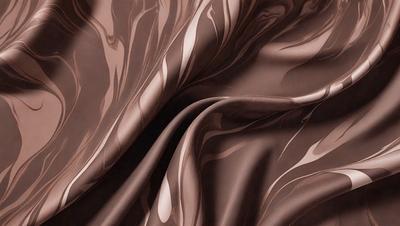 The primary subject of the image is a brown fabric, possibly a piece of silk, with a pattern of swirls and waves. The setting is a close-up of the fabric, showcasing its intricate design. The visual style is a detailed, textured representation of the fabric, giving it a realistic and artistic appearance. The colors and mood of the image are warm and earthy, with the brown fabric serving as the main focus.
