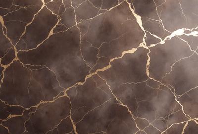 The primary subject of the image is a close-up of a marble wall with a gold-like texture. The setting is a room with a brown and gold-like marble wall. The visual style is a close-up of the marble wall, showcasing its unique texture. The colors and mood of the image are warm and luxurious, with the gold-like marble adding a sense of sophistication and elegance to the space.
