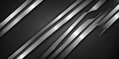 The primary subject of the image is a row of silver metal blades, which are arranged in a straight line. The setting is a black background, which contrasts with the silver blades. The visual style is a close-up of the blades, showcasing their details. The colors and mood of the image are predominantly black and silver, giving it a sleek and modern appearance.