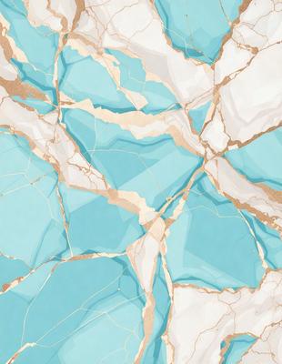 The primary subject of the image is a blue and white marble wall with a gold and white pattern. The setting is a room with a blue and white marble wall, and the visual style is a combination of digital art and illustration. The dominant colors are blue, white, and gold, creating a serene and elegant atmosphere.