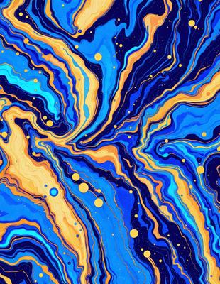 The primary subject of the image is a blue and yellow swirling pattern, which appears to be a digital art or illustration. The setting is a blue and yellow background, creating a vibrant and lively atmosphere. The visual style is a mix of digital art and illustration, with a focus on the swirling pattern. The colors and mood of the image are energetic and dynamic, with the blue and yellow colors evoking a sense of movement and excitement.