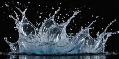 The primary subject of the image is a splash of water, which appears to be a digital art or illustration. The setting is a dark background, and the visual style gives the impression of a painting or a watercolor. The dominant colors in the image are blue and white, creating a serene and calming atmosphere.