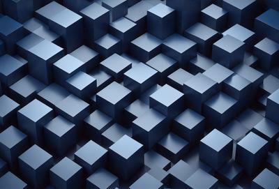 The primary subject of the image is a blue and white checkered pattern. The setting is a blue background, and the visual style is a digital art or illustration. The dominant colors are blue and white, creating a calm and soothing atmosphere.