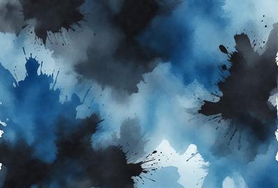 The primary subject of the image is a blue and black painting or drawing, featuring a pattern of black and white dots. The setting is a blue background, which complements the artwork. The visual style is a combination of painting and digital art, creating a unique and intriguing visual effect. The colors and mood of the image are predominantly blue and black, giving it a calm and serene atmosphere.