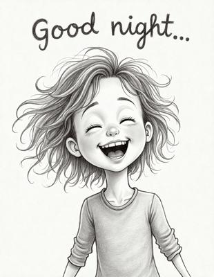 The primary subject of the image is a young girl with curly hair, who is smiling and laughing. She is wearing a grey shirt and has a ponytail. The setting is a white background, which provides a clean and simple backdrop for the girl. The visual style is a hand-drawn illustration, giving the image a unique and artistic appearance. The colors are predominantly shades of grey and white, creating a calm and lighthearted atmosphere.