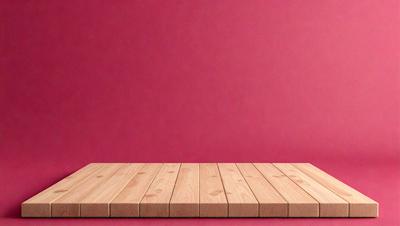 The primary subject of the image is a wooden plank or board. The setting is a pink wall, which serves as the backdrop for the wooden plank. The visual style is a photo, and the colors and mood are predominantly pink, creating a warm and inviting atmosphere.