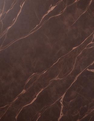 The primary subject of the image is a brown marble-like surface with a pattern of swirls and lines. The setting is a room with a brown wall, and the visual style appears to be a close-up of the marble surface. The colors and mood of the image are warm and earthy, with the brown marble being the dominant color.