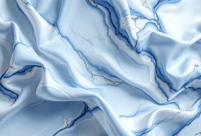 The primary subject of the image is a blue and white fabric, which appears to be a piece of clothing or a decorative item. The setting is a room with a blue and white marbled wall, which serves as the background for the fabric. The visual style of the image is a close-up of the fabric, showcasing its intricate patterns and details. The colors and mood of the image are predominantly blue and white, creating a calm and serene atmosphere.