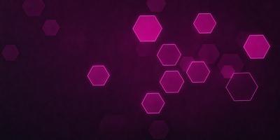 The primary subject of the image is a purple background with a pattern of hexagons. The setting is a dark room, and the visual style appears to be a digital art or illustration. The dominant colors are purple and pink, creating a moody and atmospheric ambiance.