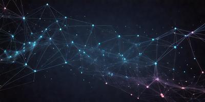 The primary subject of the image is a blue and purple network of lines, which appears to be a digital art or illustration. The setting is a dark background, which contrasts with the bright colors of the lines. The visual style suggests a modern and creative approach to art. The dominant colors of the image are blue and purple, creating a sense of depth and complexity.