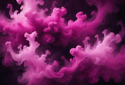 The primary subject of the image is a purple, pink, and white smoke or mist. The setting is a dark background, which contrasts with the vibrant colors of the smoke. The visual style appears to be a digital art or illustration, as the smoke is depicted in a fluid and dynamic manner. The colors and mood of the image are predominantly pink and purple, creating a sense of warmth and tranquility.