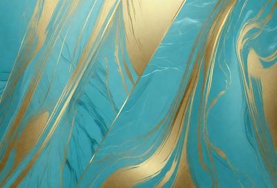 The primary subject of the image is a pair of gold and blue swirls, which are the main objects in the scene. The setting is a blue background, and the visual style appears to be a combination of digital art and illustration. The colors and mood of the image are predominantly gold and blue, creating a sense of elegance and sophistication.