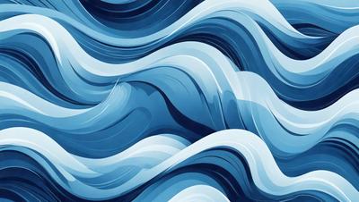 The primary subject of the image is a blue ocean with white waves. The setting is the ocean, and the visual style is a digital art or illustration. The dominant colors are blue and white, creating a serene and calming atmosphere.