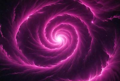 The primary subject of the image is a large, pink spiral, which appears to be a digital art or illustration. The spiral is set against a dark background, creating a striking contrast. The visual style of the image suggests that it is a creative and artistic representation of a spiral, possibly inspired by the natural world or abstract patterns. The dominant colors in the image are pink and purple, giving the spiral a vibrant and luminous appearance. Overall, the image evokes a sense of wonder and curiosity, inviting the viewer to explore the intricate details of the spiral.