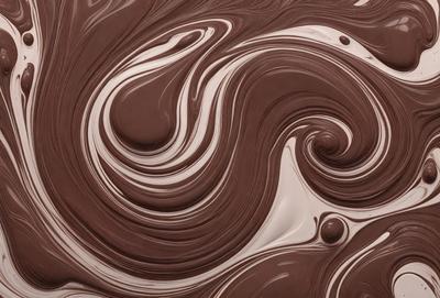 The primary subject of the image is a close-up of a chocolate fountain, showcasing its swirling and flowing design. The setting is a kitchen, with the fountain placed on a counter. The visual style is a combination of a photo and digital art, creating a unique and artistic representation of the chocolate fountain. The dominant colors are brown and white, with the chocolate fountain being the main focus of the image. The overall atmosphere is one of indulgence and creativity, as the fountain's design evokes a sense of playfulness and artistic expression.