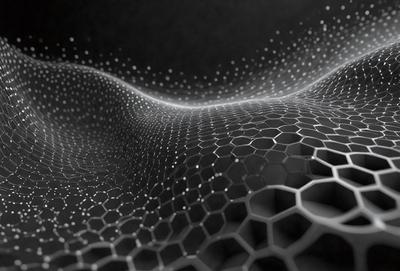 The primary subject of the image is a close-up of a black and white pattern, which appears to be a graphic design or a digital artwork. The setting is a dark background, which contrasts with the pattern. The visual style is a combination of a photo and digital art, creating a unique and intriguing appearance. The colors and mood of the image are predominantly black and white, giving it a classic and timeless feel.