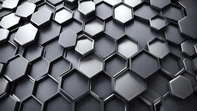 The primary subject of the image is a close-up of a black and white honeycomb pattern. The setting is a black background, which contrasts with the honeycomb pattern. The visual style is a combination of a photo and digital art, creating a unique and intricate design. The colors and mood of the image are predominantly black and white, giving it a modern and minimalist appearance.