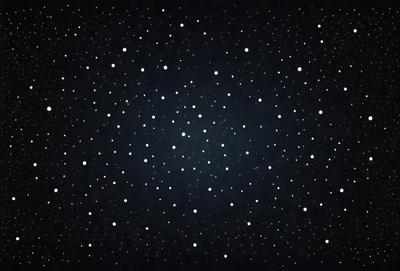 The primary subject of the image is a large, dark, and star-filled sky. The setting is a nighttime scene with a black background, and the visual style is a combination of a photo and a digital artwork. The image features a multitude of stars scattered throughout the sky, creating a sense of depth and a serene atmosphere. The colors are predominantly dark, with the stars being the main source of light, and the overall mood is one of tranquility and wonder.