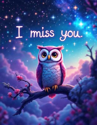 The primary subject of the image is a cute, colorful owl sitting on a branch. The setting is a beautiful, colorful sky with stars, creating a serene and whimsical atmosphere. The visual style is a digital art or illustration, showcasing the owl in a vibrant and imaginative manner. The colors and mood of the image are predominantly pink and purple, giving it a warm and cheerful feel.