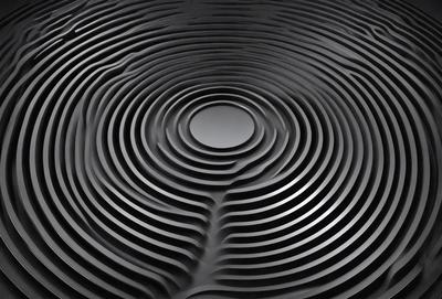 The primary subject of the image is a black and white photo of a spiral pattern. The setting is a black background, and the visual style is a close-up of the spiral pattern. The colors and mood of the image are predominantly black and white, giving it a classic and timeless appearance.