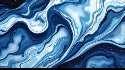 The primary subject of the image is a blue and white swirling pattern, which appears to be a painting or a digital artwork. The setting is a dark background, which contrasts with the swirling pattern. The visual style is a combination of painting and digital art, creating a unique and captivating image. The dominant colors are blue and white, with the blue color creating a sense of depth and the white color adding contrast and brightness to the scene. The overall atmosphere of the image is one of beauty and intrigue, as the swirling pattern captures the viewer's attention and invites them to explore the artwork further.