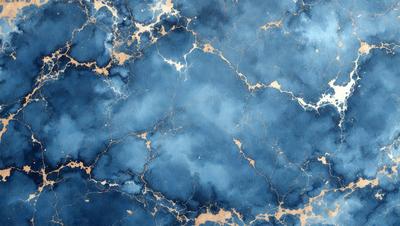 The primary subject of the image is a blue and gold marbled wallpaper. The setting is a blue and gold marbled wall, which serves as the background. The visual style is a close-up of the marbled wallpaper, showcasing its intricate design. The colors and mood of the image are predominantly blue and gold, creating a warm and elegant atmosphere.
