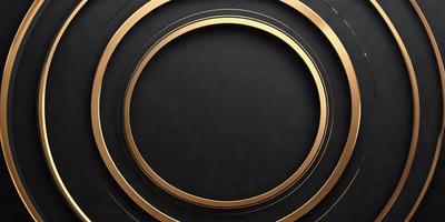 The primary subject of the image is a large, round, gold circle. The setting is a black background, which contrasts with the gold circle. The visual style is a close-up of the gold circle, showcasing its intricate design. The colors and mood of the image are predominantly black and gold, creating a sense of elegance and sophistication.