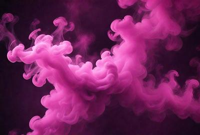 The primary subject of the image is a pink smoke or fog, which appears to be a digital art or illustration. The setting is a dark background, which contrasts with the pink smoke. The visual style gives the impression of a surreal or dreamy atmosphere. The dominant colors are pink and purple, creating a soft and ethereal mood.