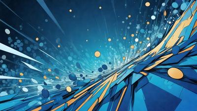 The primary subject of the image is a blue and yellow spiral, which appears to be a digital art or illustration. The setting is a blue background, and the visual style is a combination of digital art and illustration. The colors and mood of the image are predominantly blue and yellow, creating a vibrant and lively atmosphere.