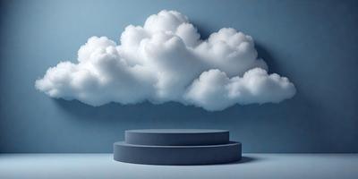 The primary subject of the image is a large, round, blue cloud. The cloud is floating in a blue sky, which serves as the setting and background of the scene. The visual style of the image is a combination of photo and digital art, creating a unique and artistic representation of the cloud. The dominant colors in the image are blue and white, giving the scene a calm and serene atmosphere.