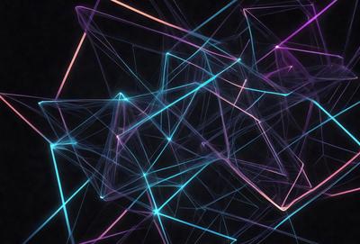 The primary subject of the image is a purple and pink neon light pattern. The setting is a dark background, which emphasizes the vibrant colors of the neon light. The visual style is a digital art or illustration, as the light pattern is created through a combination of lines and shapes. The colors and mood of the image are predominantly purple and pink, giving it a lively and energetic atmosphere.