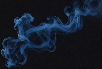 The primary subject of the image is a blue smoke or mist, which is the main object, scene, or focus of the image. The setting or background is a dark, possibly black, surface, which contrasts with the blue smoke. The visual style of the image is a digital art or illustration, as it appears to be a computer-generated or digitally created image. The colors and mood of the image are predominantly blue, creating a calm and serene atmosphere.