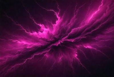The primary subject of the image is a purple lightning bolt, which is the main object, scene, or focus of the image. The setting/background features a dark, cloudy sky, which adds to the overall atmosphere. The visual style of the image is a digital art or illustration, as it is a purple lightning bolt with a dark, cloudy sky in the background. The colors and mood of the image are predominantly purple, which gives it a dramatic and intense appearance.