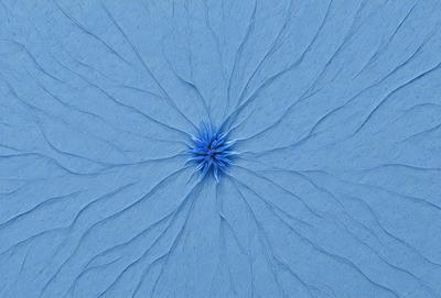 The primary subject of the image is a blue flower with a blue center, surrounded by a blue background. The visual style appears to be a digital art or illustration, as the flower is depicted in a detailed and intricate manner. The colors and mood of the image are predominantly blue, creating a calm and serene atmosphere.
