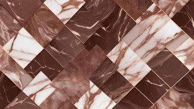 The primary subject of the image is a marble tile pattern. The setting is a marble tile floor, and the visual style is a close-up of the tile pattern. The colors and mood of the image are predominantly brown and earthy, giving it a natural and elegant appearance.