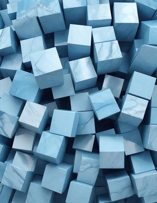 The primary subject of the image is a large stack of blue marble blocks. The setting is a marble-covered wall, which serves as the background. The visual style is a close-up of the marble blocks, showcasing their intricate patterns and textures. The dominant colors are blue and white, creating a sense of elegance and sophistication.