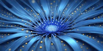 The primary subject of the image is a blue flower with a white center, surrounded by a blue background. The visual style appears to be a close-up of the flower, possibly a photo or a digital art piece. The colors and mood of the image are predominantly blue, creating a calm and serene atmosphere.