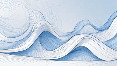 The primary subject of the image is a blue and white wave, which is the main focus of the scene. The wave is depicted in a digital art style, giving it a modern and visually appealing appearance. The setting is a white background, which provides a clean and minimalist look to the image. The overall atmosphere is calm and serene, as the wave appears to be gently rolling across the surface.