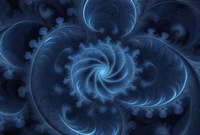The primary subject of the image is a blue spiral pattern, which appears to be a digital art or illustration. The setting is a blue background, and the visual style is a combination of digital art and illustration. The dominant colors in the image are blue and purple, creating a calm and serene atmosphere.