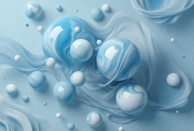 The primary subject of the image is a blue and white swirling pattern, which appears to be a digital art or illustration. The setting is a blue background, and the visual style is a combination of digital art and illustration. The dominant colors are blue and white, creating a calm and soothing atmosphere.