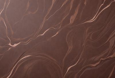 The primary subject of the image is a brown, textured surface with a pattern of swirls and curves. The setting is a room with a brown wall, and the visual style appears to be a combination of a photo and a drawing. The colors and mood of the image are warm and earthy, with the brown tones creating a sense of depth and complexity.