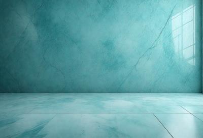 The primary subject of the image is a blue marble wall. The setting is a room with a blue marble floor. The visual style is a photo of the blue marble wall. The dominant colors are blue and white, creating a calm and serene atmosphere.